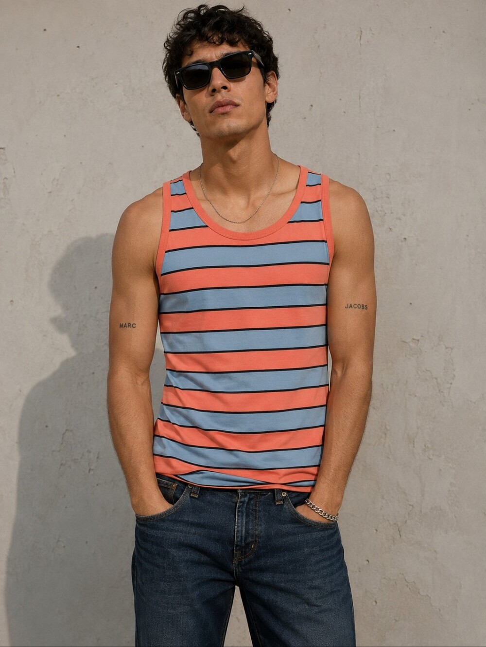 MARC by Marc Jacobs Striped Tank Top Men's Medium NWT Coral Blue Designer